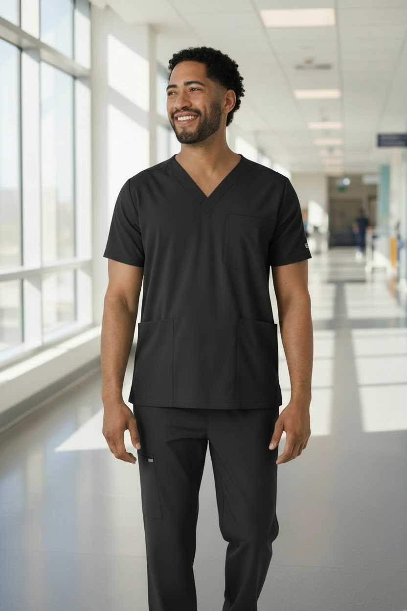 BOUNDLESS MEN'S MULTI POCKET NURSING SCRUB TOP