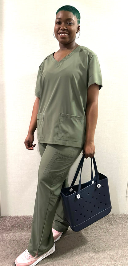 LADIES COOL STRETCH V-NECK CARGO SCRUB SET