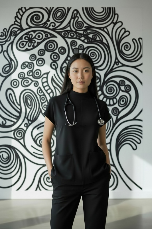 BLK EDIT WOMEN’S MOCK NECK SCRUB BLOUSE