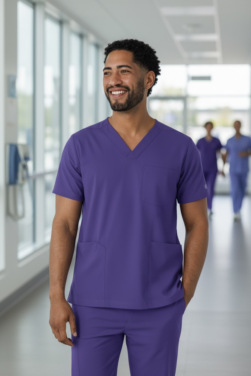 BOUNDLESS MEN'S MULTI POCKET NURSING SCRUB TOP