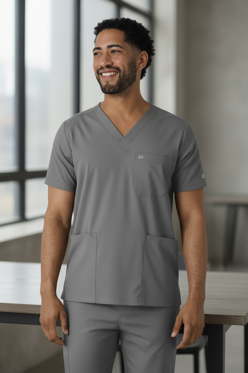 BOUNDLESS MEN'S MULTI POCKET NURSING SCRUB TOP