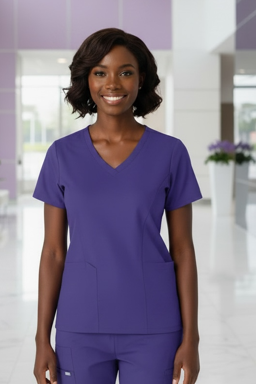 BOUNDLESS WOMEN’S TWO POCKET V-NECK NURSING SCRUB TOP