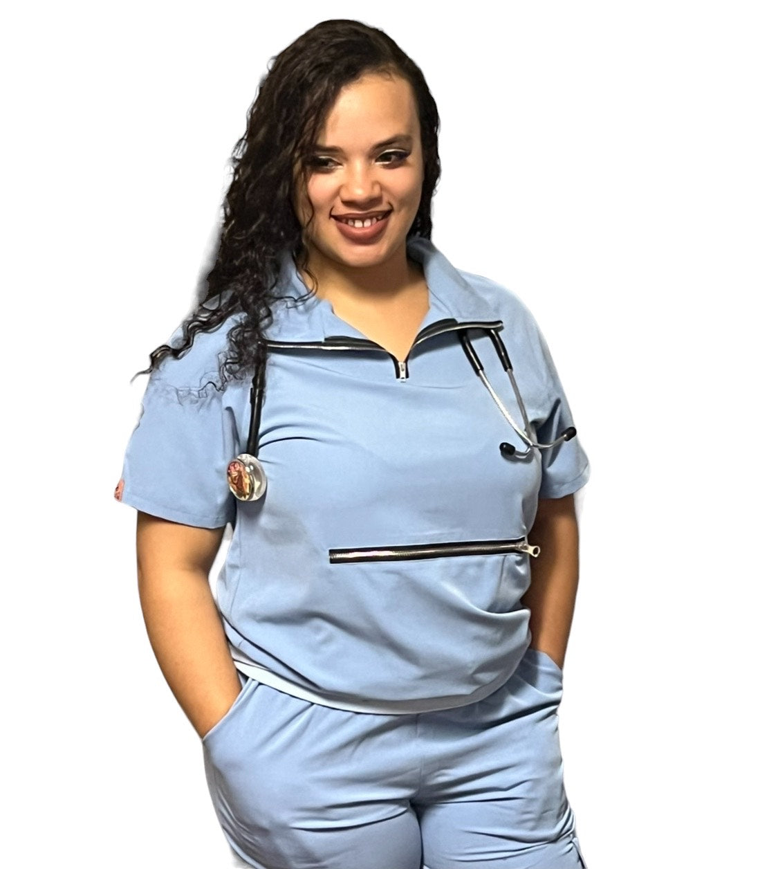 CLEARANCE ZIP SCRUB TOP