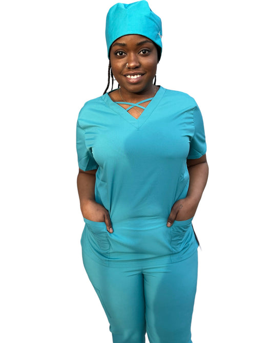 CLEARANCE CRISS CROSS SCRUB TOP