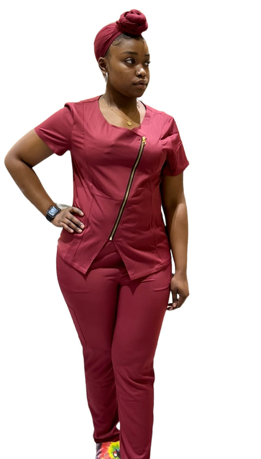 CLEARANCE CROSS ZIP SCRUB TOP